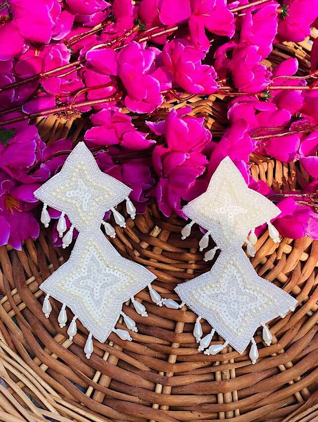 Tribal Handmade- Handcrafted White Earings