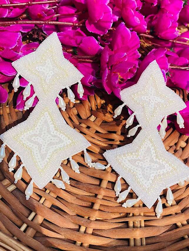 Tribal Handmade- Handcrafted White Earings