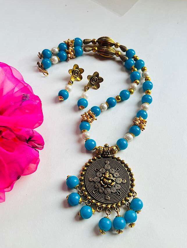 Tribal Handmade – Gold Ganpati Sky Blue Set