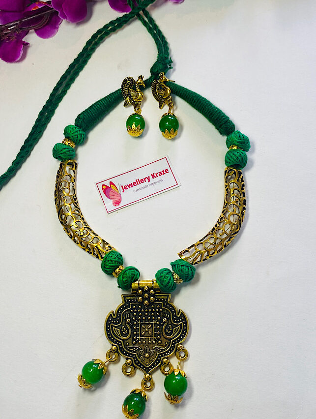 Tribal Handmade – Cotton Beads Green Necklace Set
