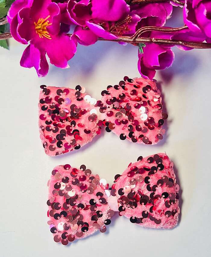 Bow Clips – Premium Sequin Bows Pink