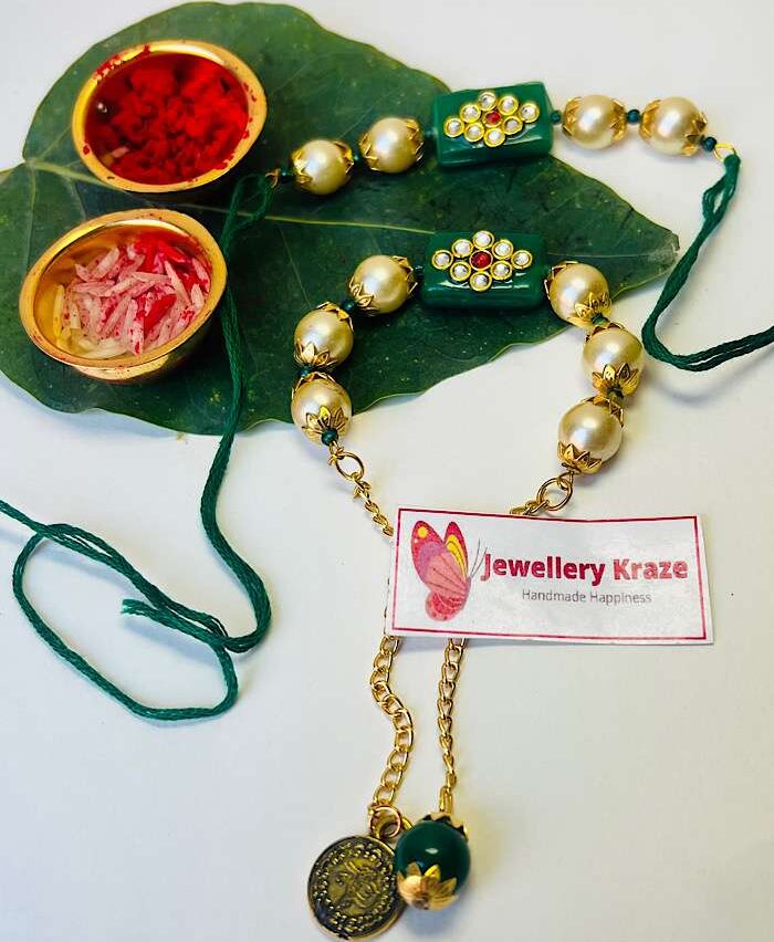 White Pearl Moti Handmade Rakhi – Couple Rakhi