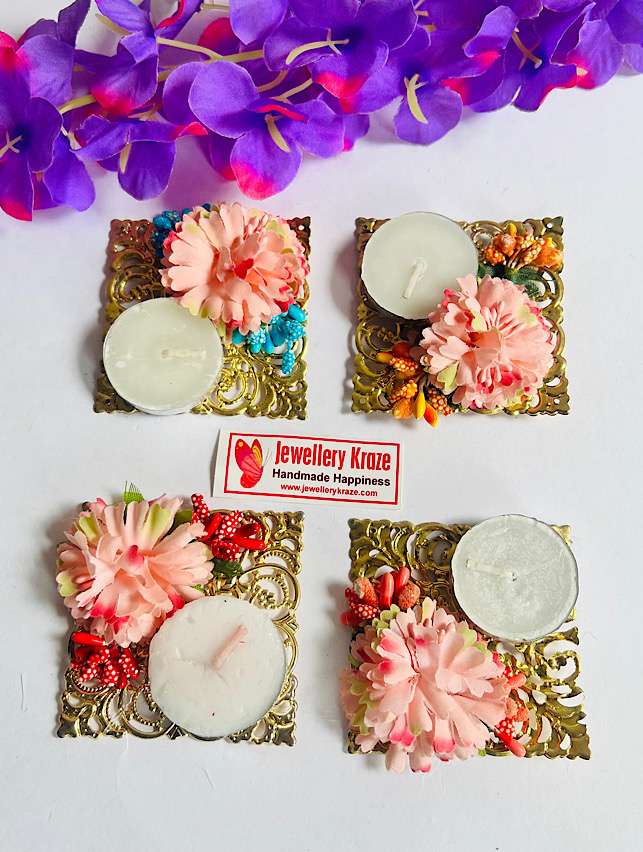 Peachy Peach Floral Diya – Set of 4