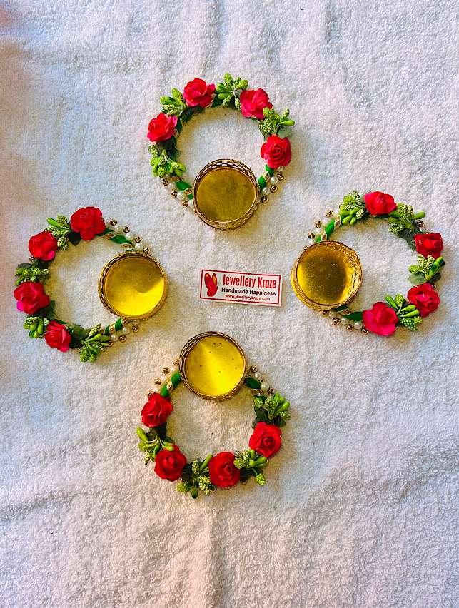 Floral Red T-Light Holders – One Pair