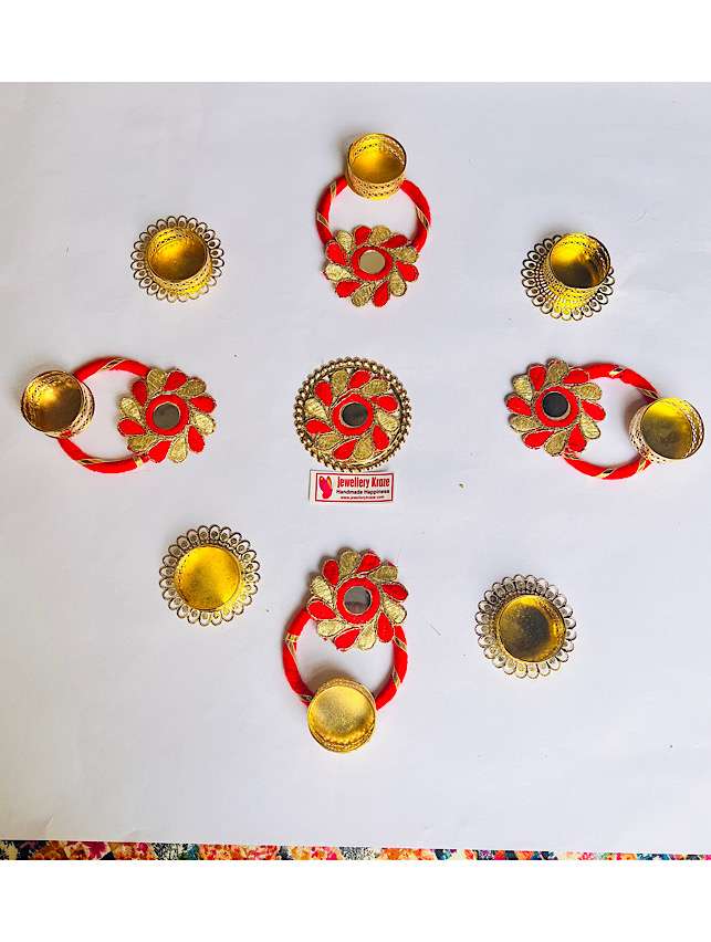 Red Mirror Work Rangoli Set