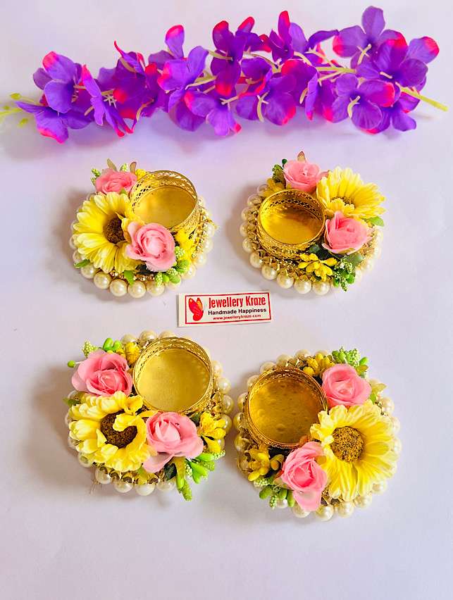 Yellow Sunflower Floral Diya – Set of 2