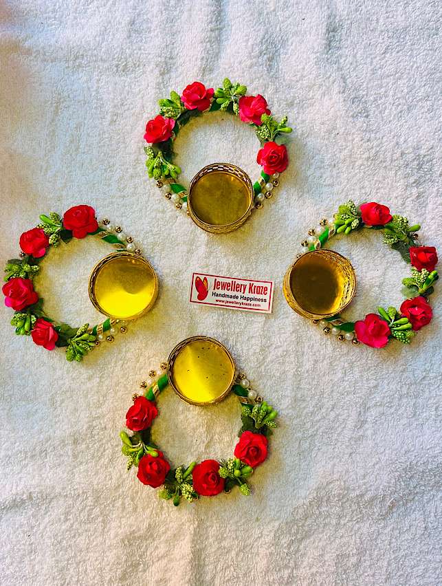 Floral Red T-Light Holders – One Pair