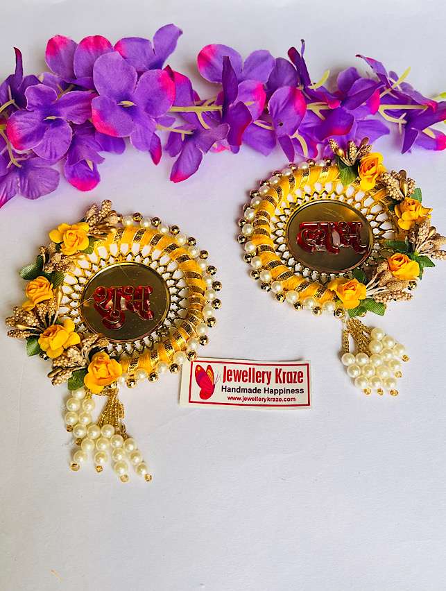 Yellow Round Subh Labh – 1 Pair