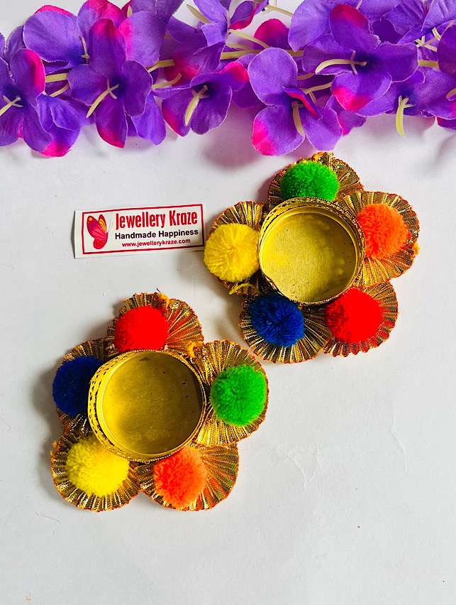 Colorfull Pom- Pom Diya – Set of 2