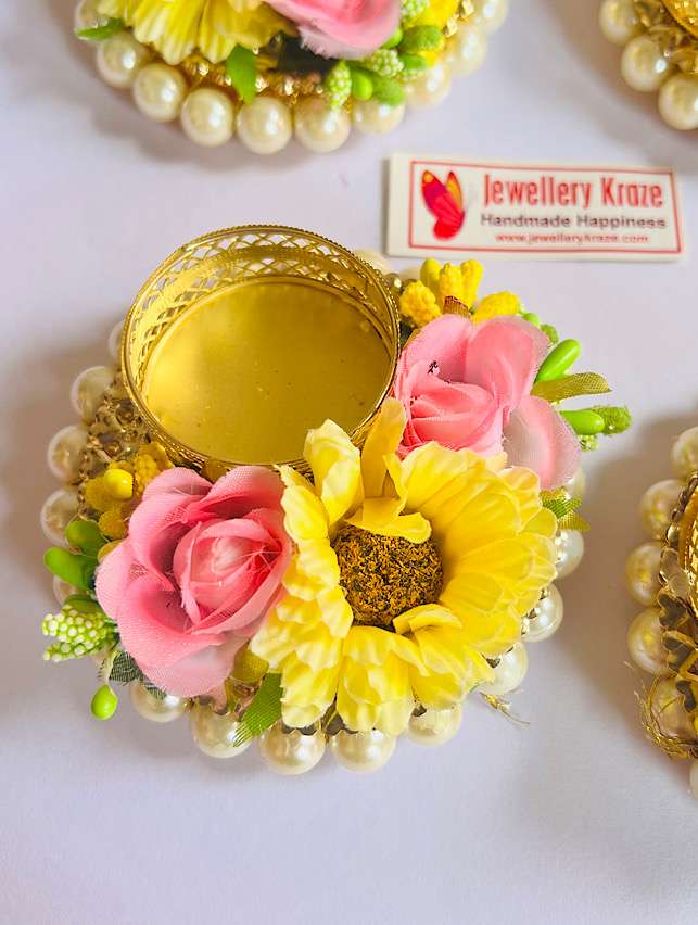 Yellow Sunflower Floral Diya – Set of 2