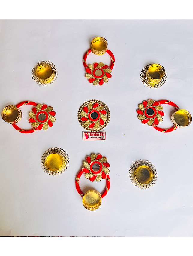 Red Mirror Work Rangoli Set