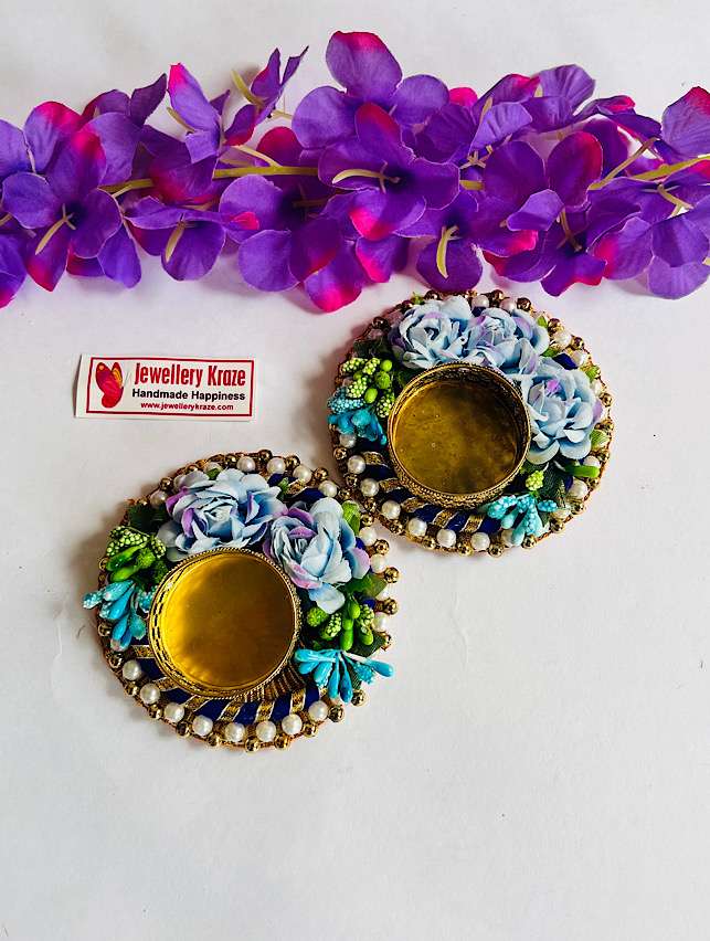 Blue Floral Rose Diya – 1 Pair