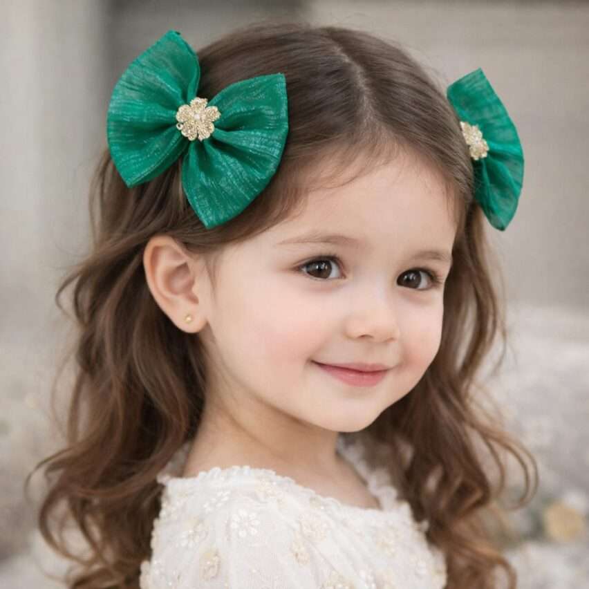 Emerald Bloom Bow Clips