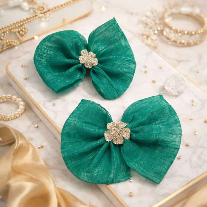 Emerald Bloom Bow Clips