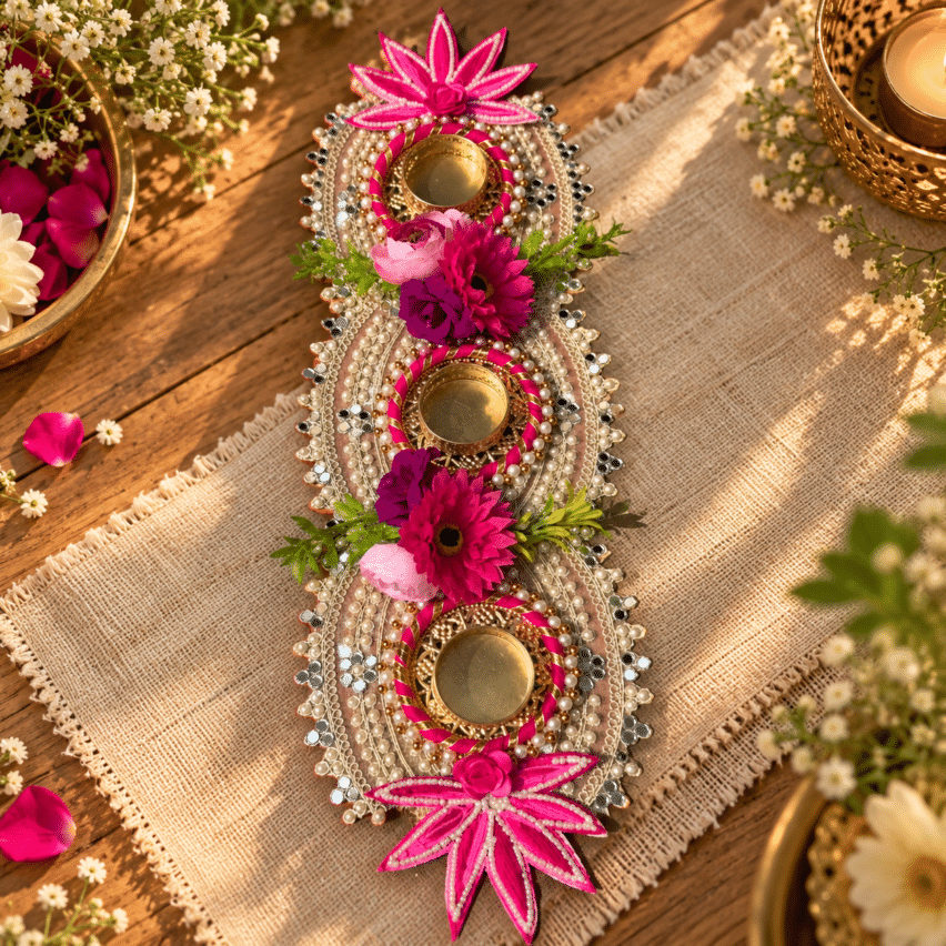 Lotus Pearl Diya Mat – Trio