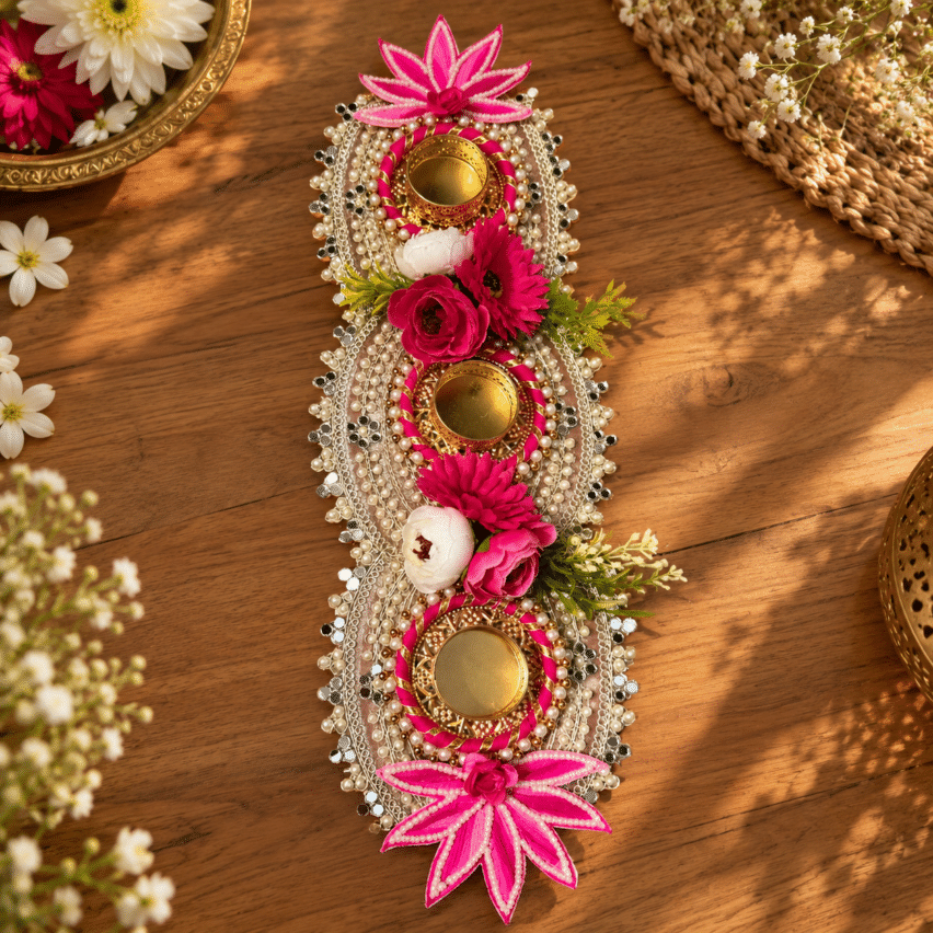 Lotus Pearl Diya Mat – Trio