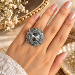 Oxidised Silver Floral Ring