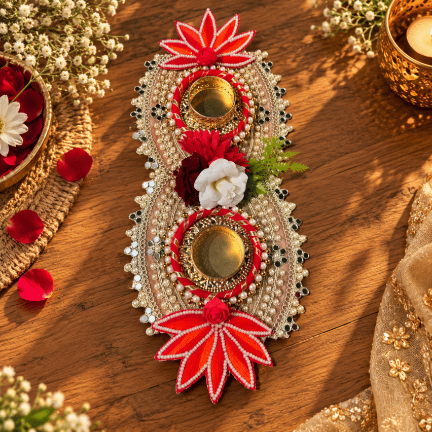 Lotus Pearl Diya Mat – Double